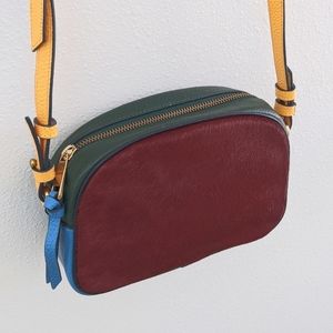 J. Crew Devon Colorblock Calfhair Camera Bag Purse with Detachable Strap